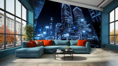 road city nightscape architecture and fuzzy car lights.. Wall mural