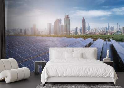 Solar panel, photovoltaic, alternative electricity source - concept of sustainable resources Wall mural