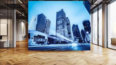 the light trails on the modern building background Wall mural