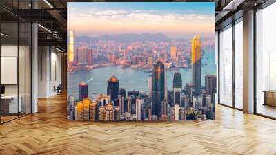 Urban Skyline and Architectural Landscape Nightscape in Hong Kong.. Wall mural