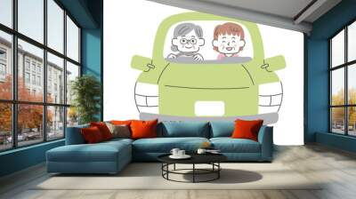 車で出かけるシニア女性の二人組のイラスト Wall mural