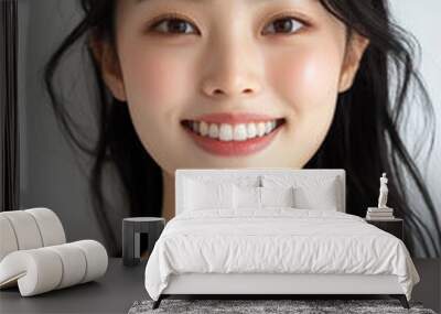 Asian woman positive smile on white background, beauty positive smile Wall mural