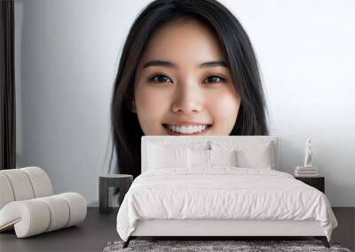 Asian woman positive smile on white background, beauty positive smile Wall mural