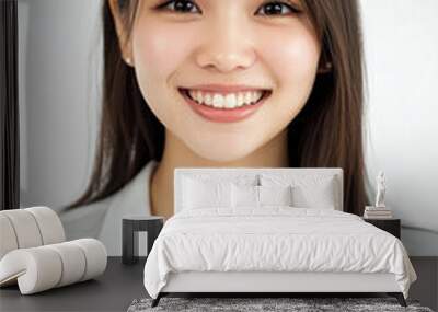 Asian woman positive smile on white background, beauty positive smile Wall mural