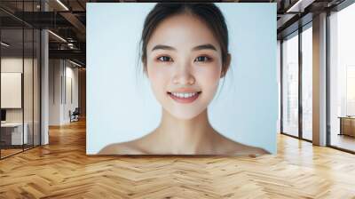 Asian woman positive smile on white background, beauty positive smile Wall mural