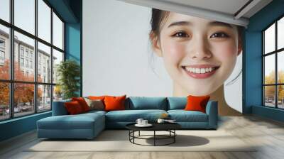 Asian woman positive smile on white background, beauty positive smile Wall mural