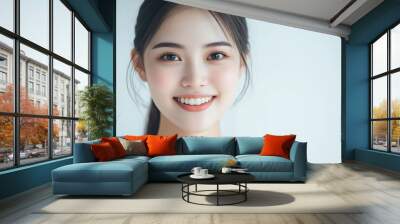 Asian woman positive smile on white background, beauty positive smile Wall mural