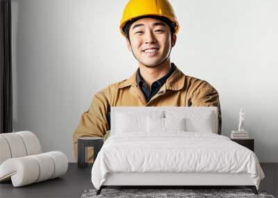 Worker wearing hard hat smiling positively Wall mural