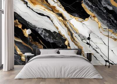 Elegant black, white, and gold marble abstract texture for artistic wall designs and interior decor, showcasing polished natural granites beauty Wall mural