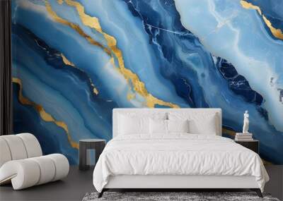 Elegant Blue Marble Design Adorned with Striking Golden Veins Wall mural