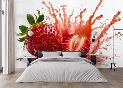 fresh strawberries bursting with juicy goodness against a clean white backdrop Wall mural