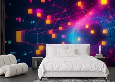 Futuristic abstract tunnel with vibrant cubes showcasing modern design and depth perspective Wall mural