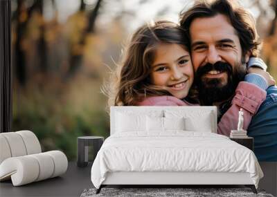 Heartwarming embrace between father and daughter in an outdoor setting Wall mural