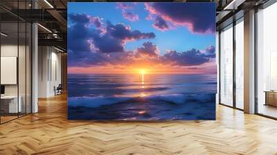 Mystical Sunset Over the Sea with Blue and Purple Hues in the Cloudy Sky Wall mural