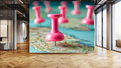 Pink pin icon marking a location on a map Wall mural