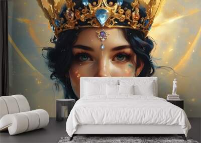 Surreal portrait of woman adorned with imaginary crown, embodying the power of dreams through captivating generative AI art Wall mural