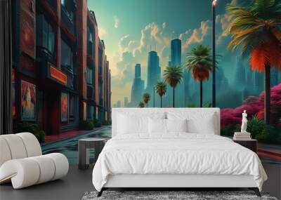 Surreal Street Art Wave Design with Vibrant Colors and Dynamic Patterns Wall mural