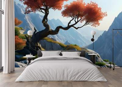 The maple trees in the verdant valley show the charming colors and magnificent scenery of autumn. Wall mural