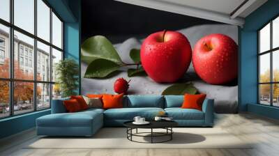 Vibrant Arrangement of Fresh Fruits on Crisp White Tablecloth Wall mural