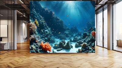 Vibrant underwater paradise filled with colorful coral reefs and diverse marine life Wall mural