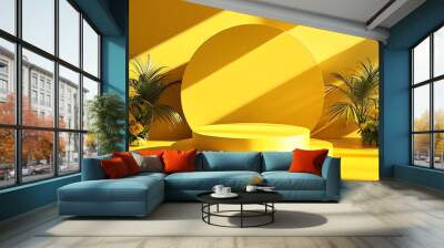 Vibrant Yellow Minimalist Podium Bathed in Light for Inspired Product Display Wall mural