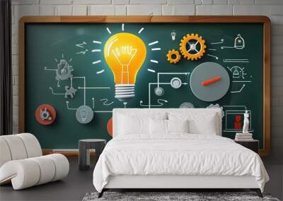 Whiteboard Animation of Support Mechanisms and Tools for Change Illuminated by an Idea Lightbulb Wall mural