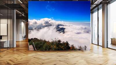 Fascinating sea of clouds, mountain scenery and scenic dreamy cloudscape,snow white cloud. In Eryanping Trail, Alishan ,Taiwan.For branding,calender,postcard,screensave,wallpaper,poster,banner Wall mural