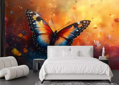 A Colorful Butterfly with Watercolor Splashes in the Background
 Wall mural