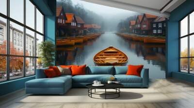 Beautiful Scenery of Halls Head’s Wooden Boats in the Water with Clear Blue Sky
 Wall mural