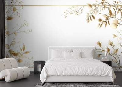 Elegant Gold Decorative Box with White Background Featuring Delicate Botanical Foliage and Fine Lines, Symmetrical Composition, and Intricate Border Design in High Definition Wall mural