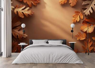 The shadow cast by autumn leaves on a brown textured background, taken from a top-down perspective. The seasonal concept of natural inspiration is very suitable for autumn themed design Wall mural