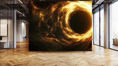 a black hole, with golden light and energy flowing out of it, Wall mural