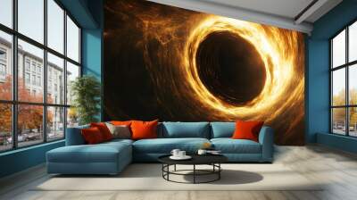 a black hole, with golden light and energy flowing out of it, Wall mural