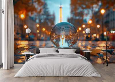 A crystal ball with the Eiffel Tower in Paris reflected inside, Wall mural