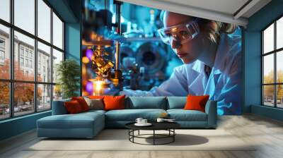 A female scientist working on an advanced machine in the laboratory, Wall mural