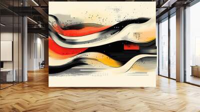 A modern abstract illustration of an energy flow, with bold lines and shapes in black, reds, oranges, yellows, and whites Wall mural