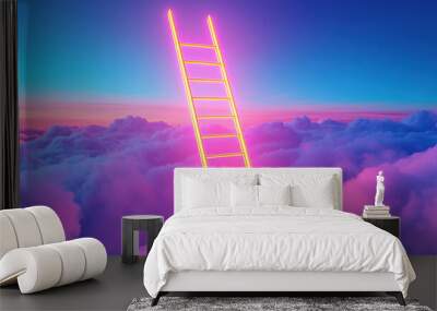 A neon ladder floating in the sky Wall mural