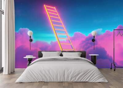 A neon ladder floating in the sky Wall mural