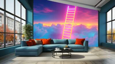 A neon ladder floating in the sky Wall mural