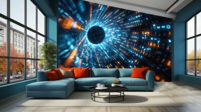 Abstract communication and future technology data flow Wall mural