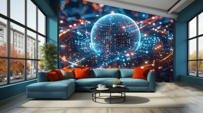 Abstract communication and future technology data flow Wall mural