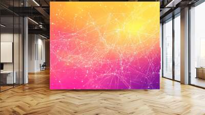 Abstract technological background with polygonal network lines and glowing dots on a gradient color backdrop Wall mural