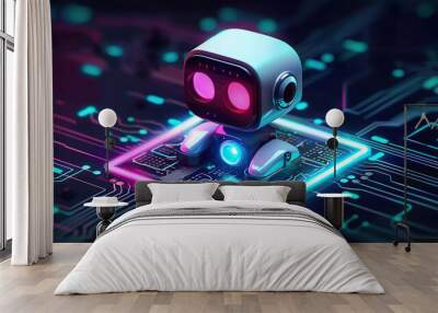 Artificial intelligence chat bot connected to computer processing unit Wall mural