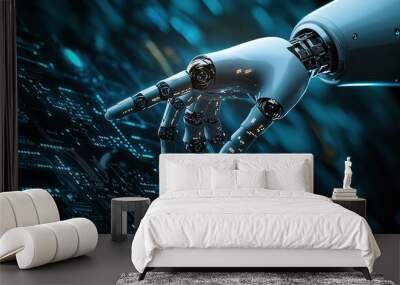 Artificial intelligence robot hand pointing to a digital technology background with a circuit board Wall mural