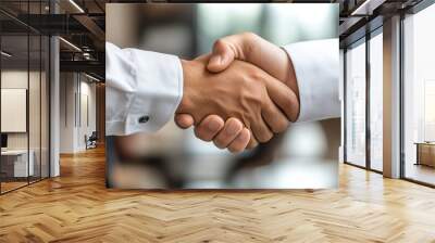 Businessmen shaking hands in an office Wall mural