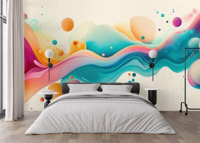 Colorful fluid shapes and bubbles on a light background Wall mural