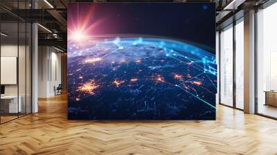 digital world globe, concept of global network and connectivity on earth, high speed data transfer a Wall mural