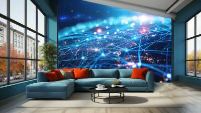 digital world globe, concept of global network and connectivity on earth, high speed data transfer a Wall mural