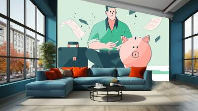 Financial concepts of investors and piggy banks and money symbols Wall mural