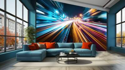 High-speed motion blur of city lights at night Wall mural